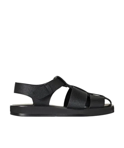The Row Fisherman Leather Sandals In Black