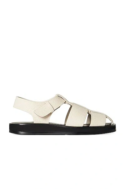 The Row Off-white Leather Fisherman Flat Sandals In Ivory