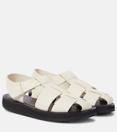 The Row Fisherman Leather Sandals In White