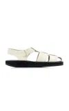The Row Off-white Leather Fisherman Flat Sandals In White