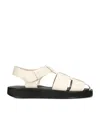 The Row Off-white Leather Fisherman Flat Sandals In White