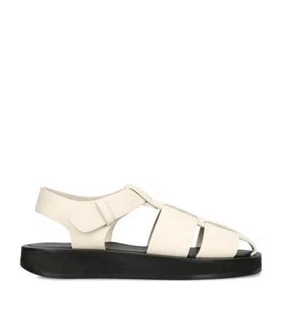 The Row Off-white Leather Fisherman Flat Sandals In Ivory