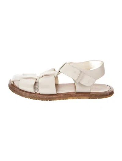 Pre-owned The Row Fisherman Leather Slides In Neutral
