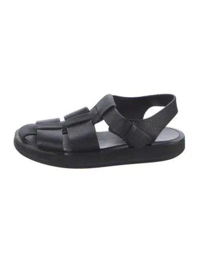 Pre-owned The Row Fisherman Leather Slingback Flats In Black