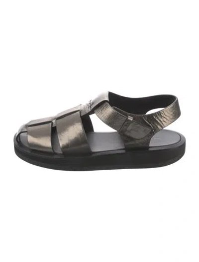 Pre-owned The Row Fisherman Leather Slingback Sandals In Black