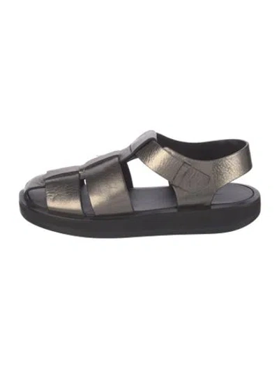 Pre-owned The Row Fisherman Leather Slingback Sandals In Gray