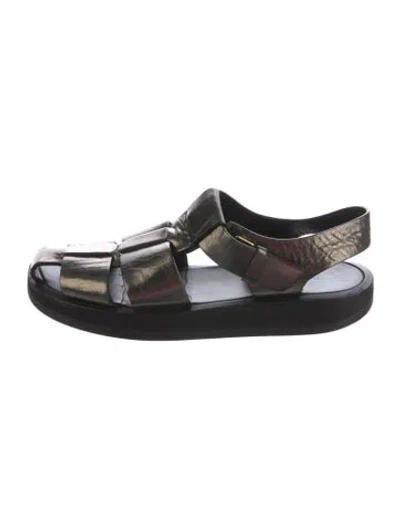 Pre-owned The Row Fisherman Leather Slingback Sandals Leather Slingback Sandals In Gray
