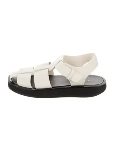 Pre-owned The Row Fisherman Leather Slingback Sandals In White