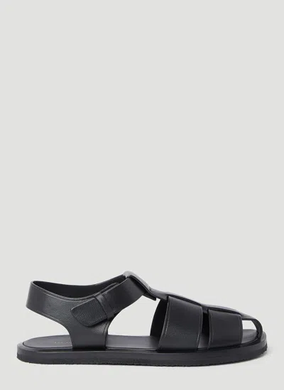The Row Fisherman Leather Sandals In Black