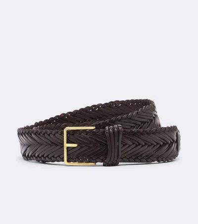 The Row Fisherman Woven Leather Belt In Brown