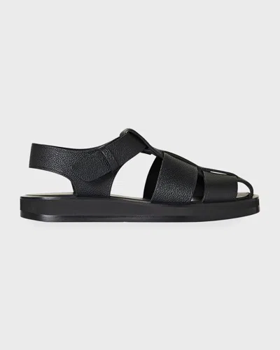 The Row Fisherman Leather Sandals In Black