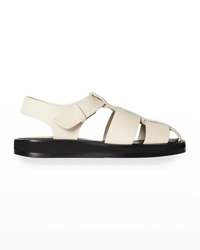 The Row Off-white Leather Fisherman Flat Sandals In Ivory