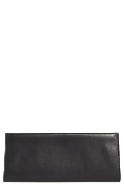 The Row Flat Leather Clutch In Black Ang