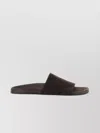 The Row Flat Sole Open Toe Suede Slides In Black