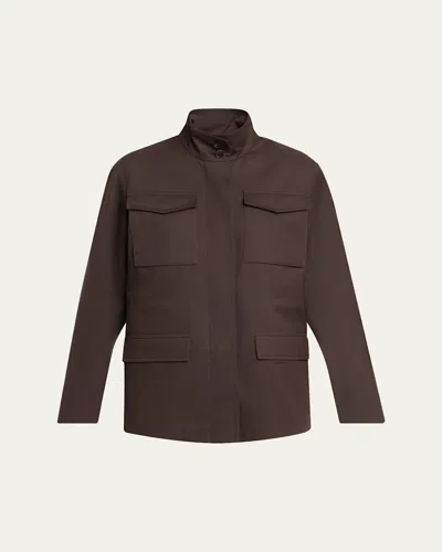 The Row Floriane Cotton-cashmere Utility Jacket In Brown