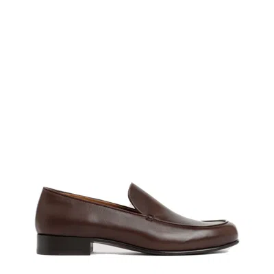 THE ROW FLYNN BROWN CALF LEATHER LOAFERS