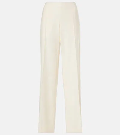 The Row Foulard Wool, Silk And Linen Straight Pants In Weiss