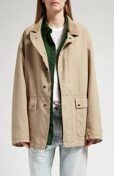 The Row Frank Oversized Corduroy-trimmed Cotton Jacket In Beige