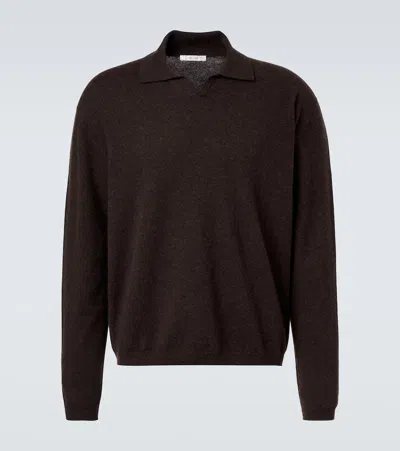 The Row Franz Cashmere Polo Sweater In Brown