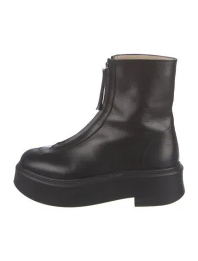 Pre-owned The Row Front Zip Combat Leather Boots In Black
