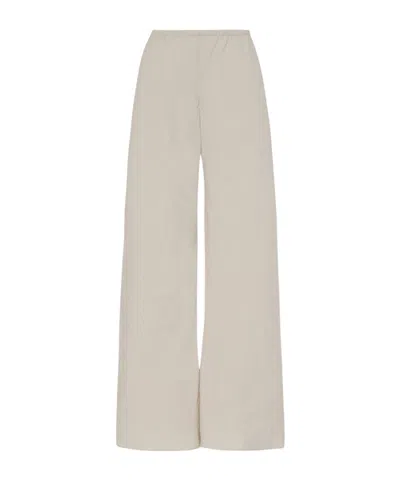 The Row Gala Silk-linen Straight-leg Pants In Pearl Grey