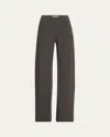 The Row Gala Silk-linen Straight-leg Pants In Warm Sepia
