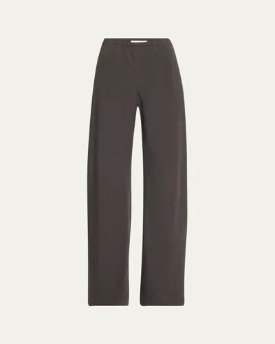 The Row Gala Silk-linen Straight-leg Pants In Warm Sepia