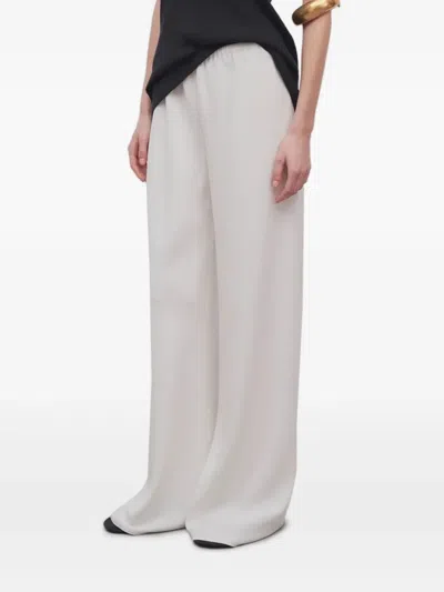 The Row Gala Silk-linen Straight-leg Pants In Pearl Grey