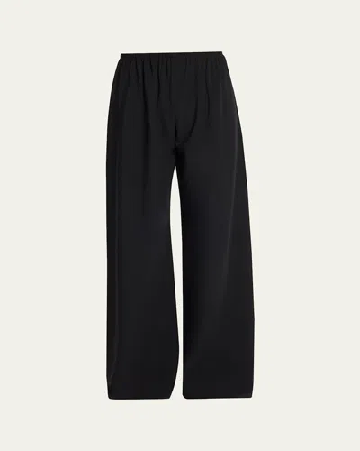 The Row Gala Wool Wide-leg Pull-on Pants In Black