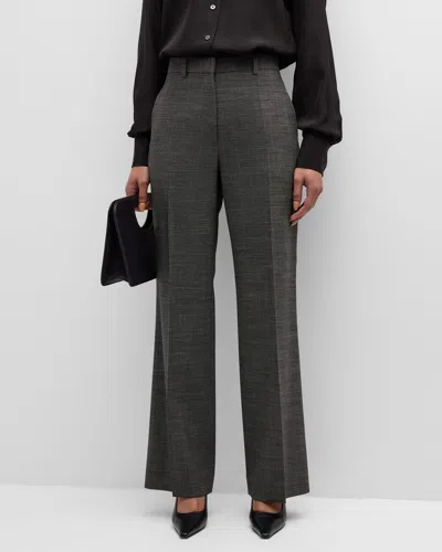 The Row Gandal Wool Straight-leg Pants In Black Grey Melan