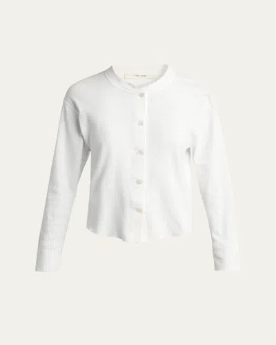 The Row Gano Cropped Cotton Jersey Henley Shirt In White