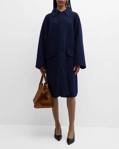 The Row Garthel Single-breasted Cashmere Coat In Blue