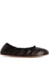 The Row Gathered Leather Ballet Flats In Black
