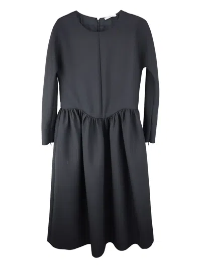 The Row Gathered-waist Long-sleeve Midi Dress In Burgundy