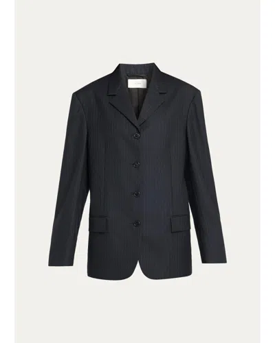 The Row Gelda Pinstriped Wool Jacket In Black Navy