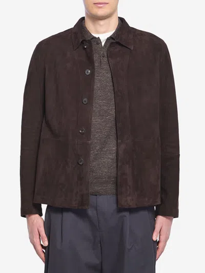 The Row Ulrich Jacket In Suede In Brown