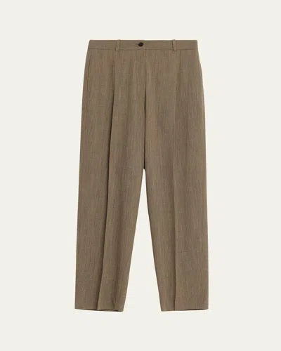 The Row Gianni Wool Pleated Tapered-leg Pants In Brown