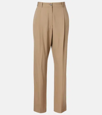 The Row Gianni Wool Straight Pants In Nude