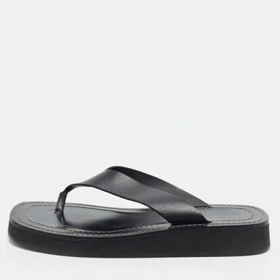 Pre-owned The Row Ginza Size 38 Black Leather Thong Sandals