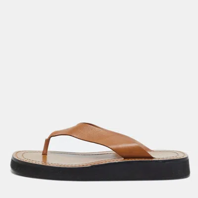 Pre-owned The Row Ginza Size 38 Brown Leather Thong Flat Sandals