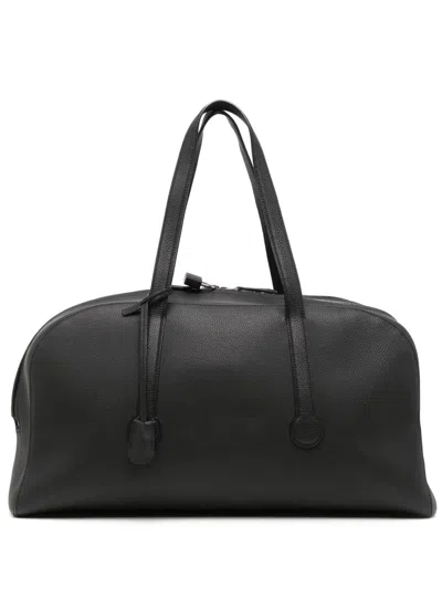 Pre-owned The Row Gio Duffle Full-grain Leather Weekend Bag In Black