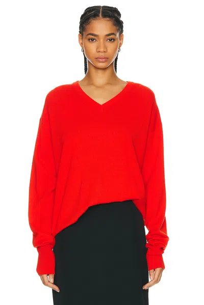 The Row Gracy Cashmere Knit V-neck Sweater In Firetruck