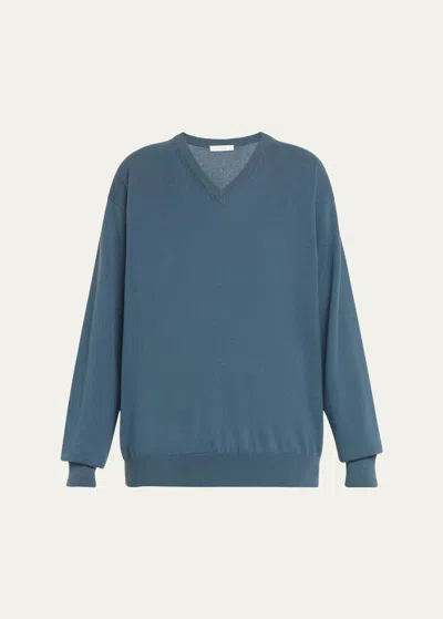 The Row Gracy V-neck Cashmere Sweater In Cerulean Blue