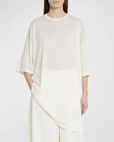 The Row Graig Short-sleeve Oversized Cashmere Top In Ivory
