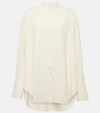 The Row Grandad Oversized Silk Shirt In Bisque