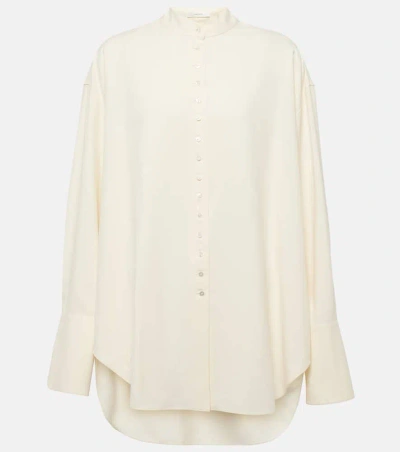 The Row Grandad Oversized Silk Shirt In Bisque