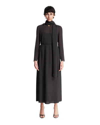 The Row Gray Midi Silk Dress In Black