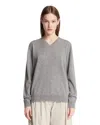 The Row Nian Long Sleeve Top Ribbed V Neckline In Gray