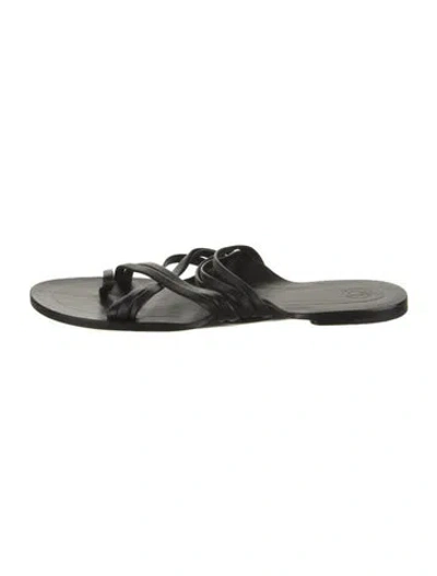 Pre-owned The Row Grecian Leather Slides In Black