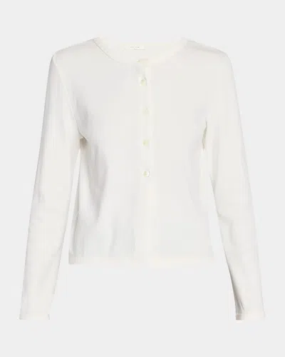 The Row Gretas Cotton Crewneck Cardigan In White